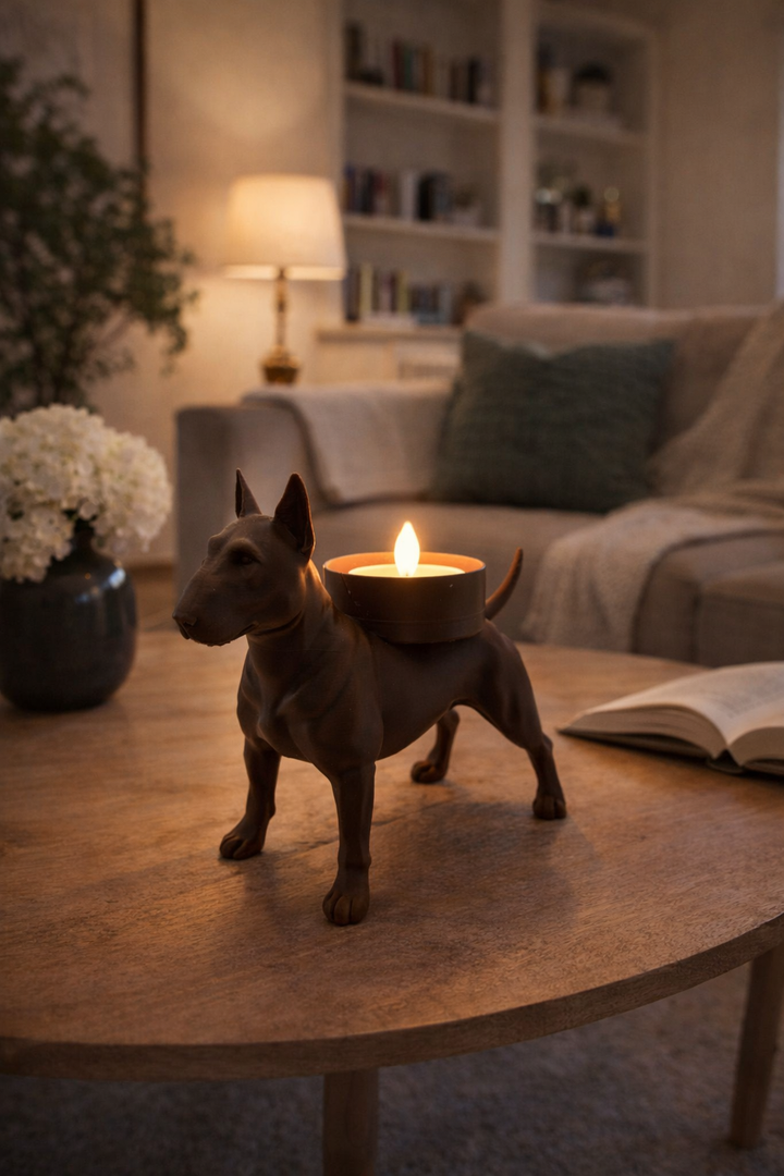 Teelichthalter für Bullterrier – Einzigartiger Kerzenhalter in Hundeform für den Innenbereich