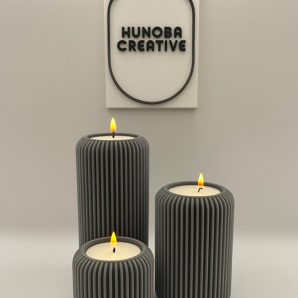 Waxinelichthouderset Ribbel – set van 3 maten – PLA – zwart/wit/grijs/rood – modern geribbeld design & sfeervol lichtspel