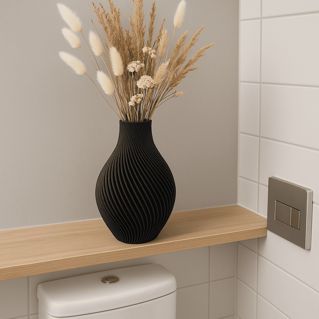 Siervaas Spiraal Chic – decoratieve droogbloemenvaas – PLA – zwart/wit/antraciet/zalmroze – spiraal ribbel design – 150 mm