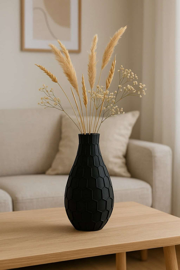 Siervaas – GeoLijn – PLA – zwart/wit/antraciet/zalmroze – 178×94 mm – geometrisch reliëf design