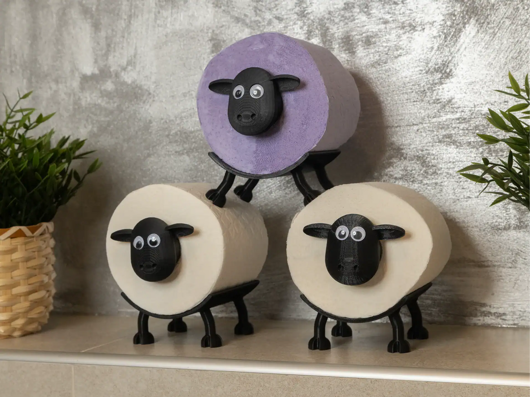WC-rolhouder Schaap – speels wanddesign – PLA – zwart – compacte & unieke toiletdecoratie