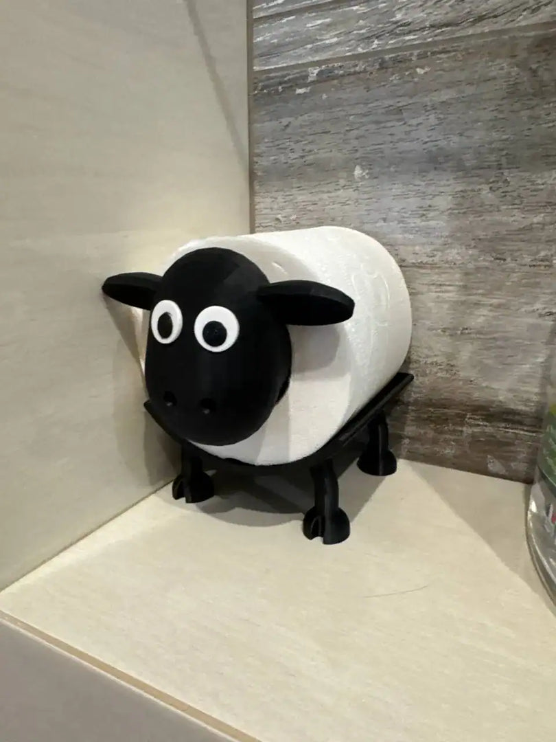 WC-rolhouder Schaap – speels wanddesign – PLA – zwart – compacte & unieke toiletdecoratie