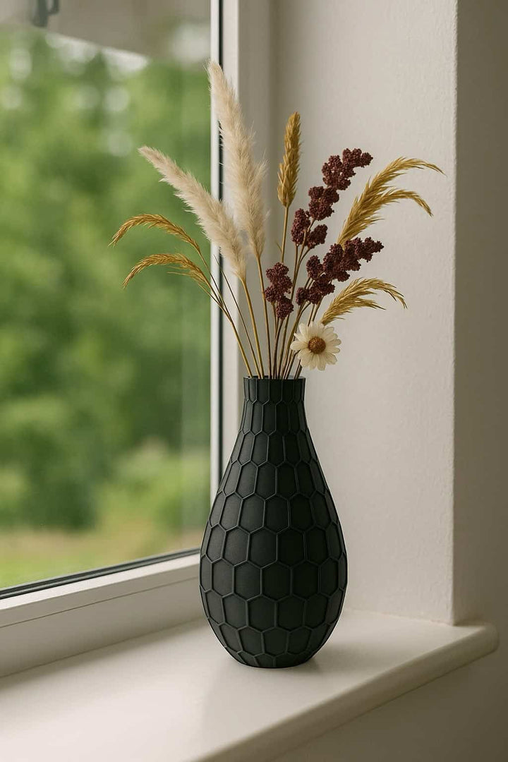 Siervaas – GeoLijn – PLA – zwart/wit/antraciet/zalmroze – 178×94 mm – geometrisch reliëf design