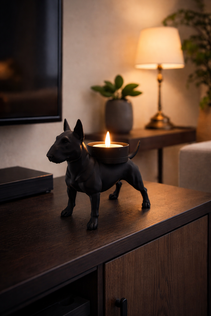 Teelichthalter für Bullterrier – Einzigartiger Kerzenhalter in Hundeform für den Innenbereich