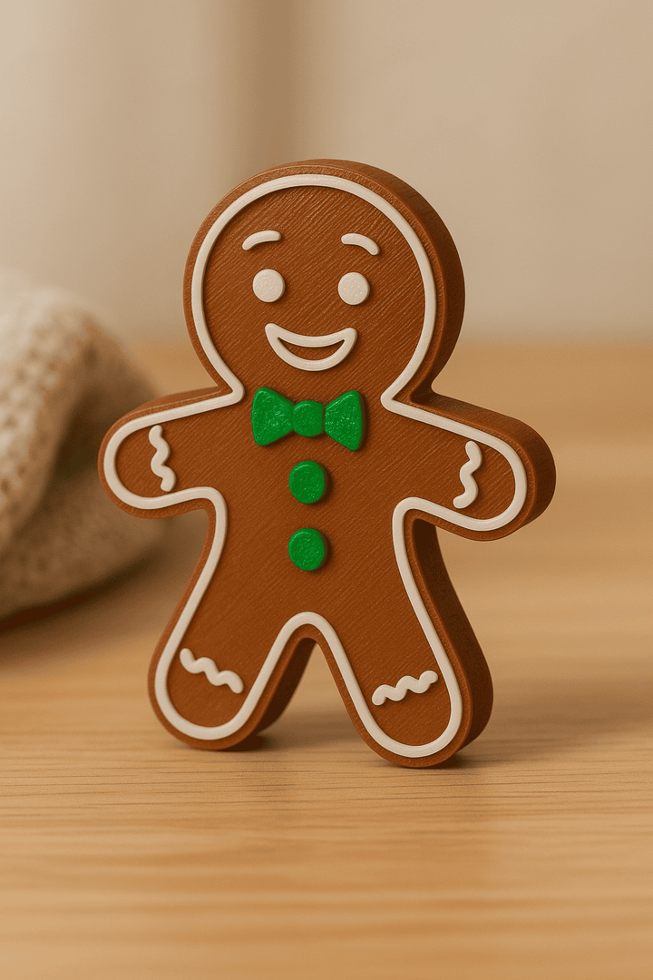 Grote Peperkoekmannetje Deco staand op houten ondergrond