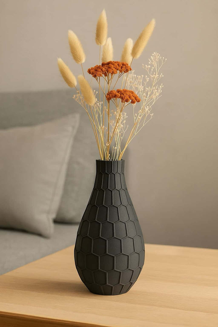 Siervaas – GeoLijn – PLA – zwart/wit/antraciet/zalmroze – 178×94 mm – geometrisch reliëf design