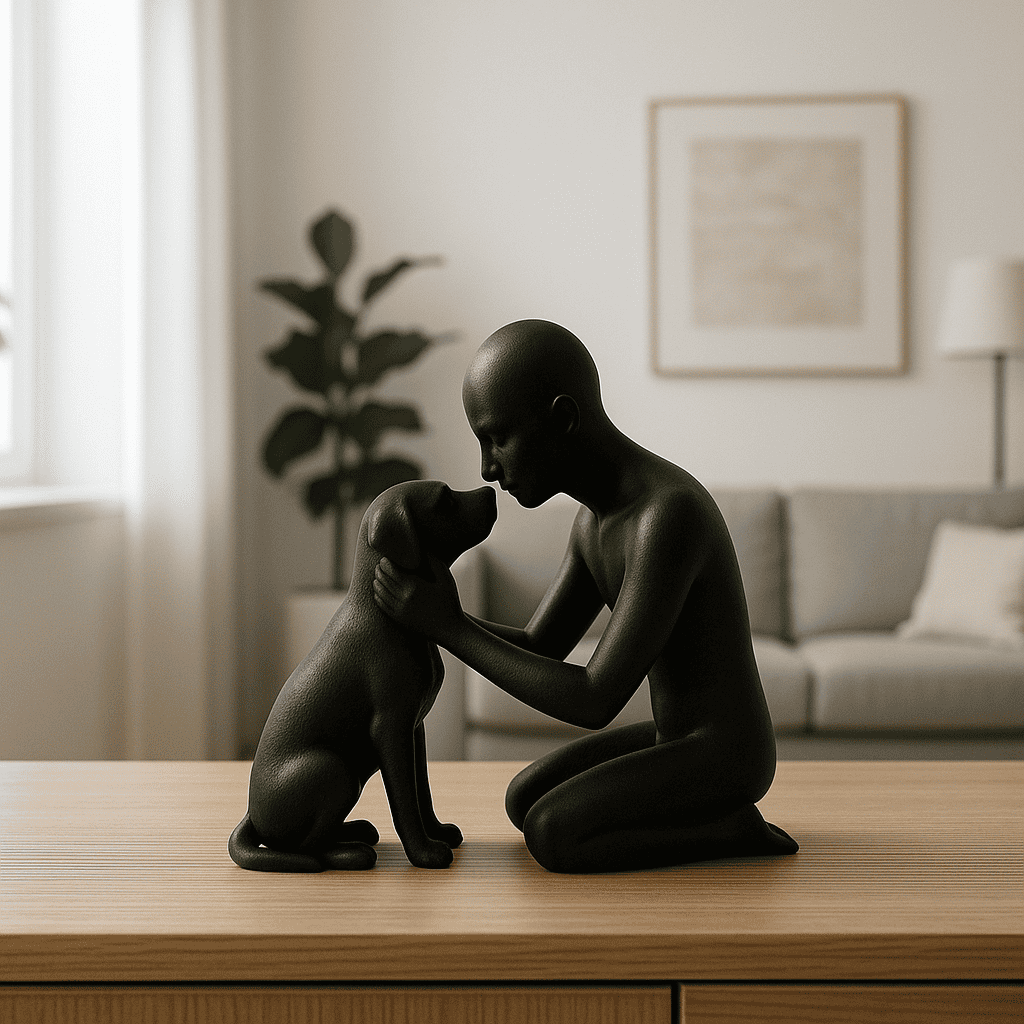 Mens & Hond Sculptuur – Decoratief Beeld – Verbonden Harmonie – Modern & Stijlvol – Zwart