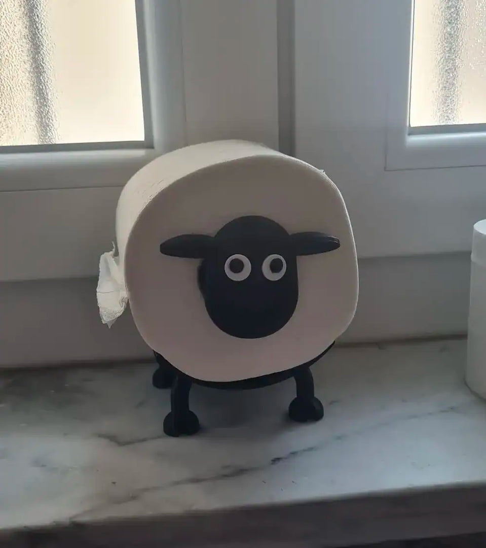 WC-rolhouder Schaap – speels wanddesign – PLA – zwart – compacte & unieke toiletdecoratie