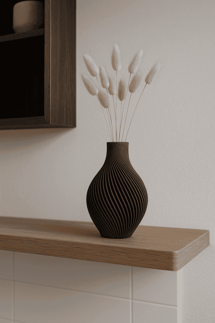 Siervaas Spiraal Chic – decoratieve droogbloemenvaas – PLA – zwart/wit/antraciet/zalmroze – spiraal ribbel design – 150 mm