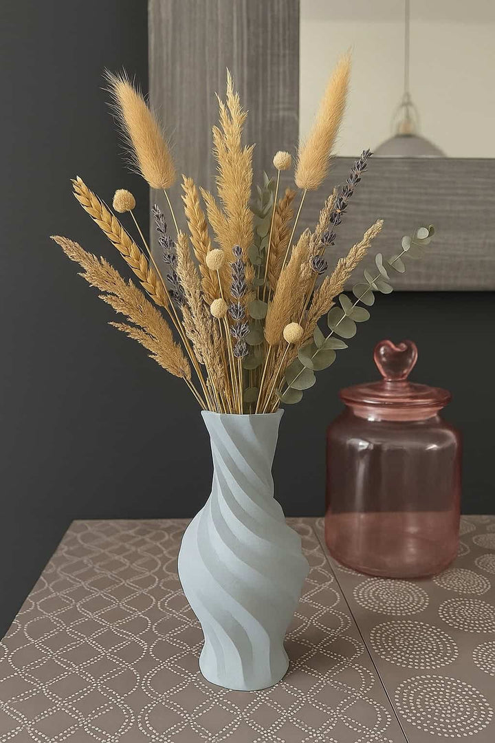⭐ Siervaas Twist – Gedraaid Design | PLA Siervaas in Grijs | Moderne Decoratieve Vaas