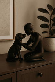Mens & Hond Sculptuur – Decoratief Beeld – Verbonden Harmonie – Modern & Stijlvol – Zwart