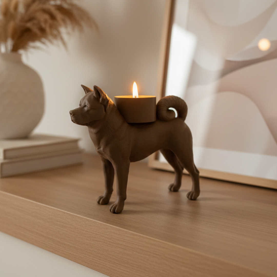 Akita Inu Waxinelichthouder – Unieke Honden Kandelaar – Decoratief & Modern – Geschikt voor Theelicht