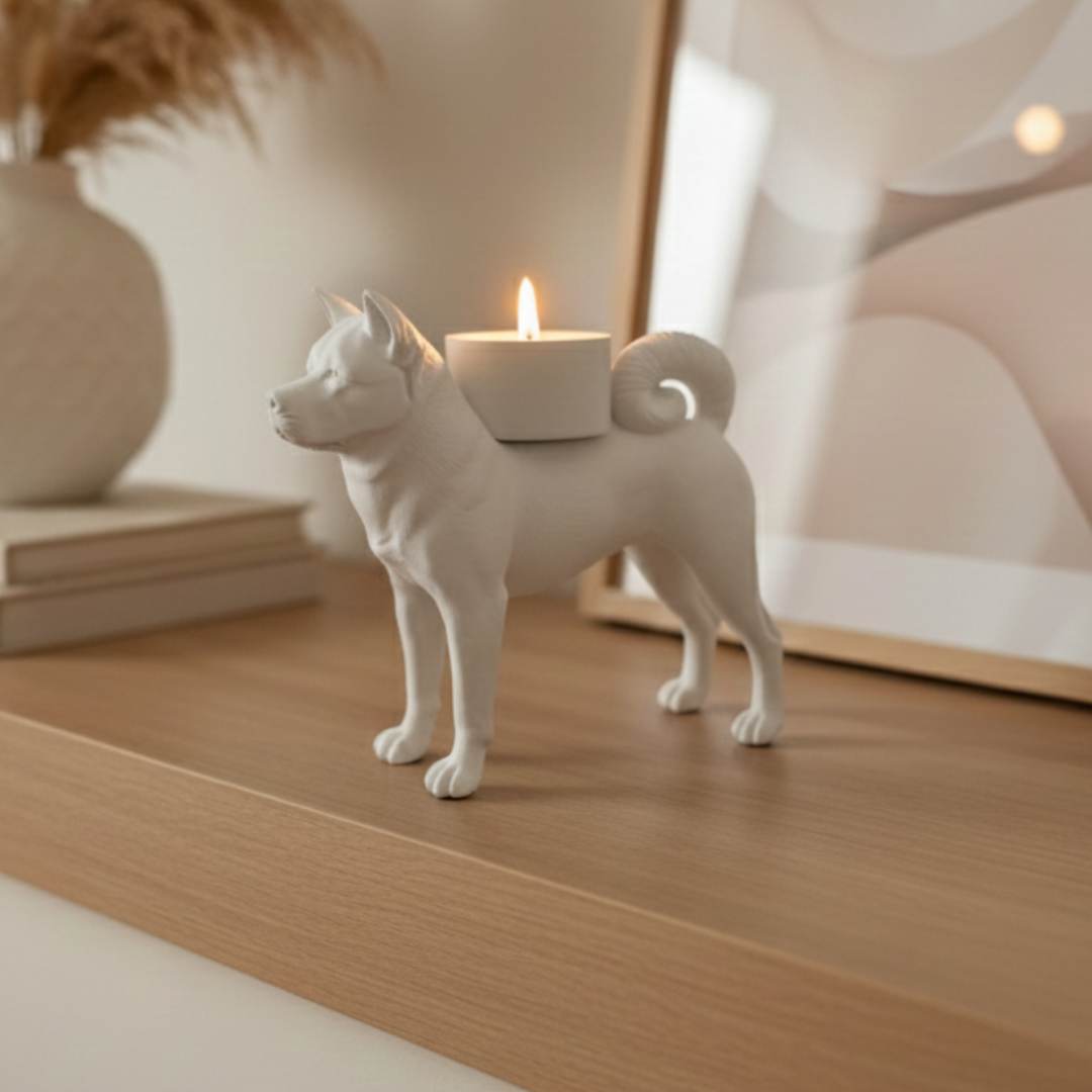 Akita Inu Waxinelichthouder – Unieke Honden Kandelaar – Decoratief & Modern – Geschikt voor Theelicht