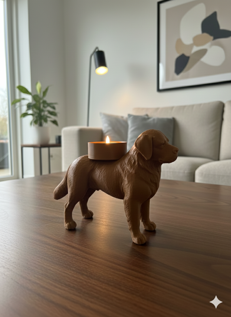 Waxinelichthouder Berner Sennen – Zwart, Wit of Bruin – 3D-Geprint Hond Beeldje