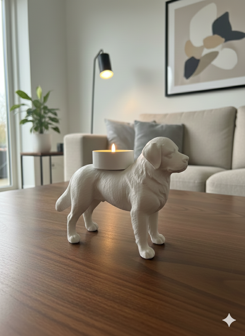 Waxinelichthouder Berner Sennen – Zwart, Wit of Bruin – 3D-Geprint Hond Beeldje