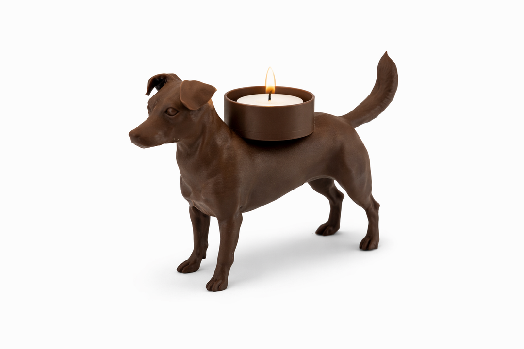 Boerenfox waxinelichthouder – trouwe hondenfiguur met sfeervol LED-licht | 3D geprint