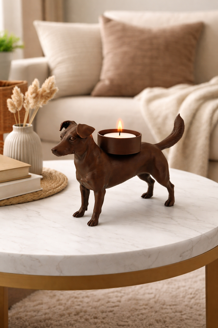 Boerenfox waxinelichthouder – trouwe hondenfiguur met sfeervol LED-licht | 3D geprint