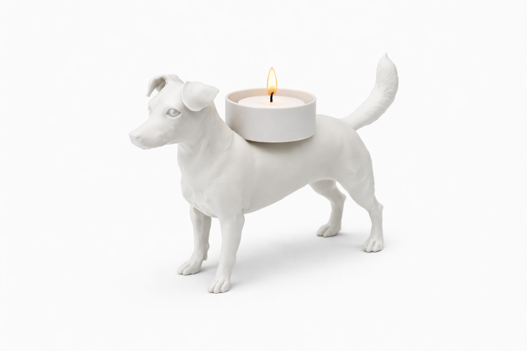 Boerenfox waxinelichthouder – trouwe hondenfiguur met sfeervol LED-licht | 3D geprint