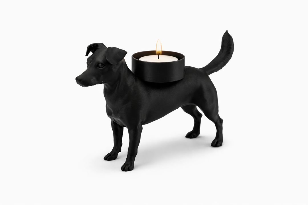 Boerenfox waxinelichthouder – trouwe hondenfiguur met sfeervol LED-licht | 3D geprint