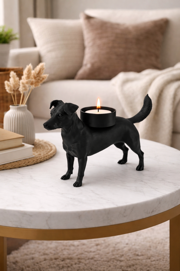 Boerenfox waxinelichthouder – trouwe hondenfiguur met sfeervol LED-licht | 3D geprint