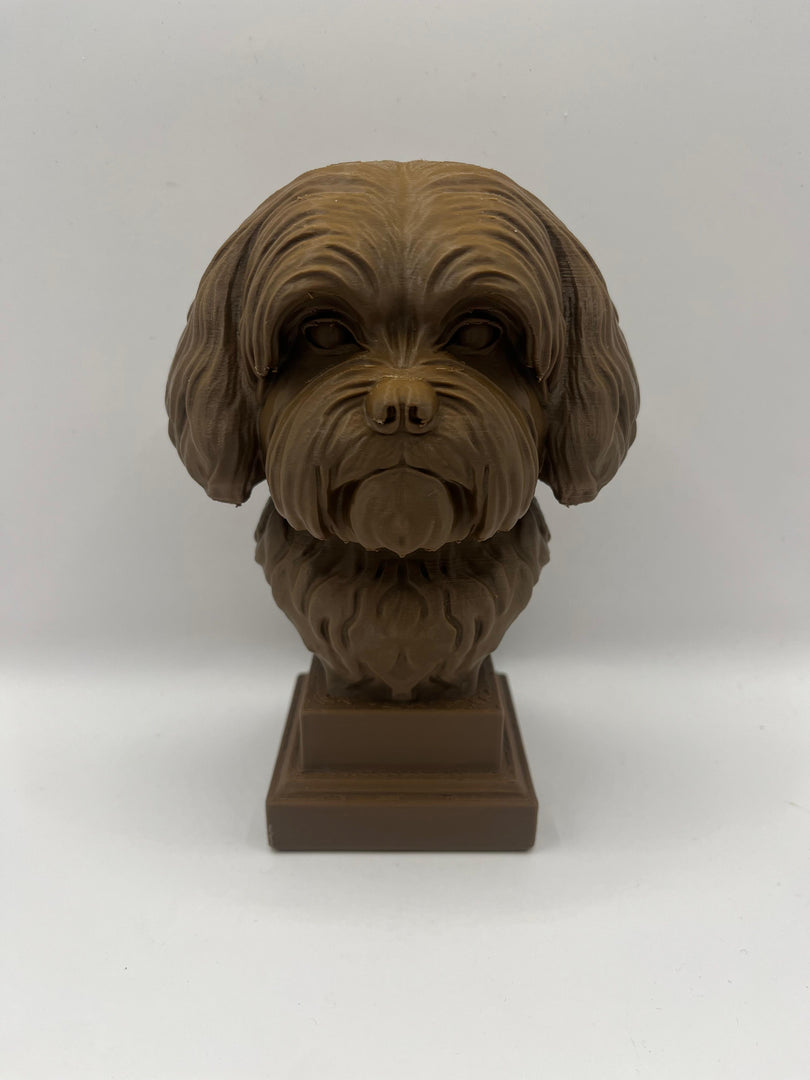 Boomer Hondenbeeld op Sokkel – 3D Geprint Beeld – 15 cm – Wit / Zwart / Bruin