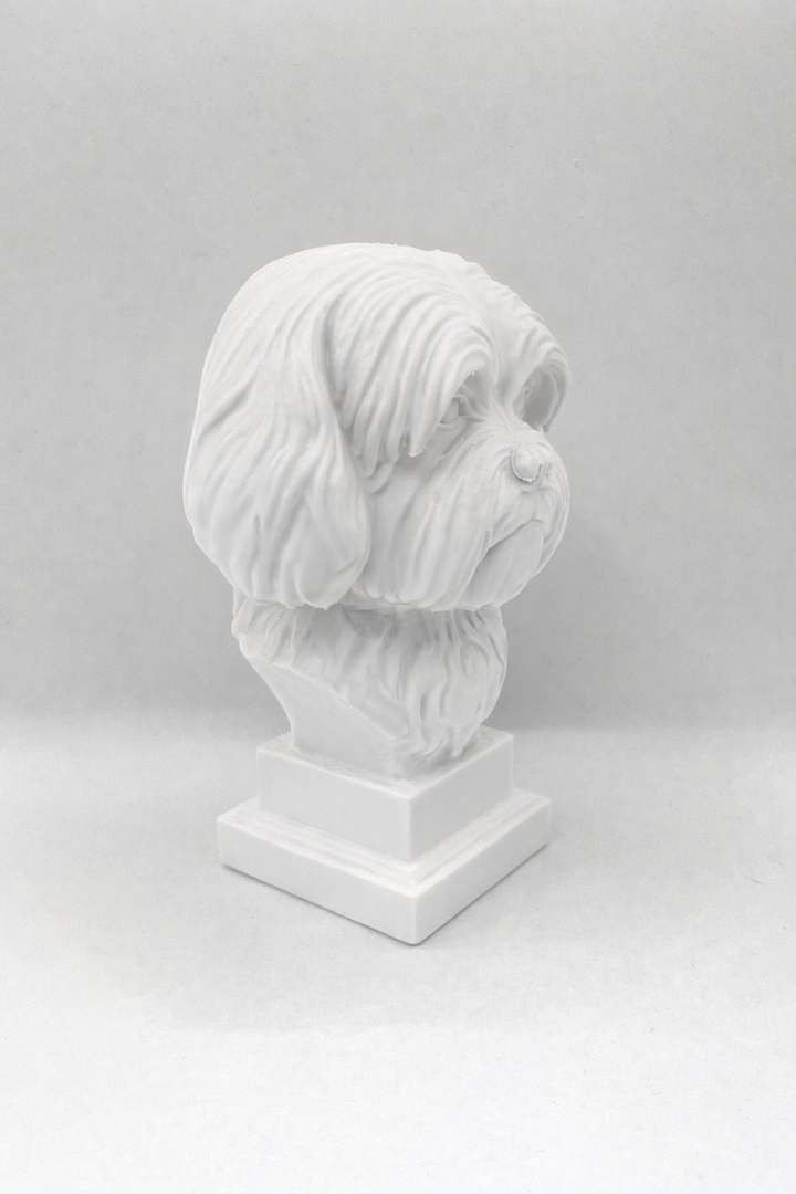 Boomer Hondenbeeld op Sokkel – 3D Geprint Beeld – 15 cm – Wit / Zwart / Bruin