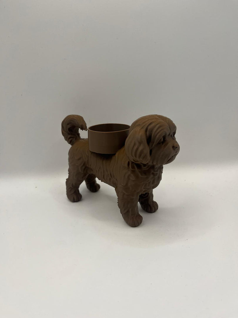 Boomer Waxinelichthouder – Hond Beeldje in Zwart, Wit & Bruin | 3D-Geprint door Hunoba Creative