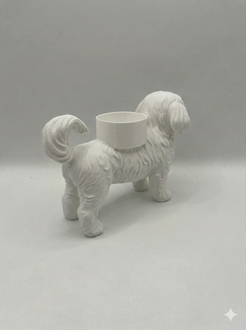 Boomer Waxinelichthouder – Hond Beeldje in Zwart, Wit & Bruin | 3D-Geprint door Hunoba Creative