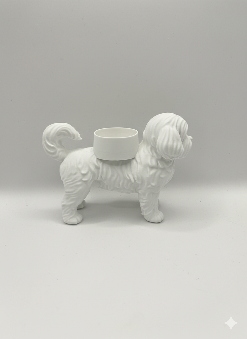 Boomer Waxinelichthouder – Hond Beeldje in Zwart, Wit & Bruin | 3D-Geprint door Hunoba Creative