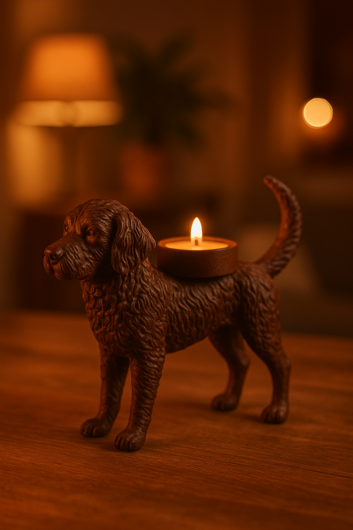 Waxinelichthouder Labradoodle – 3D-Geprint Hond Beeldje – Zwart | Wit | Bruin