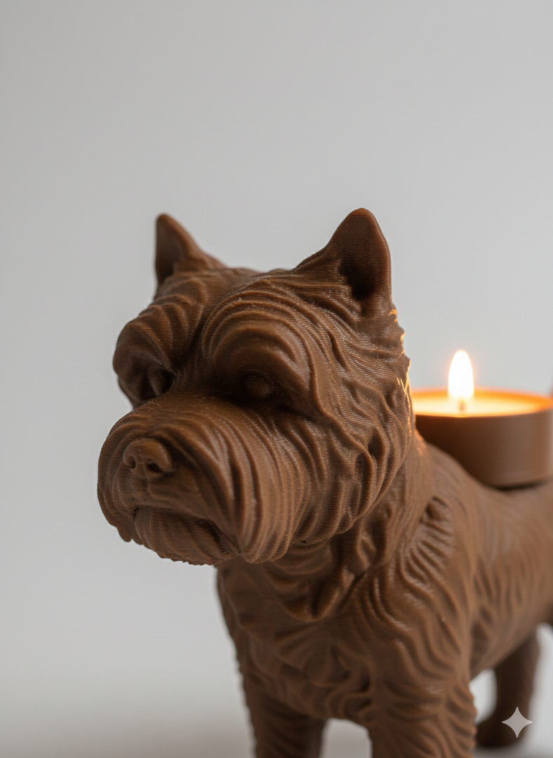 Teelichthalter mit Cairn-Terrier-Motiv – liebevolle Hundefigur mit warmem Licht | 3D-gedruckt
