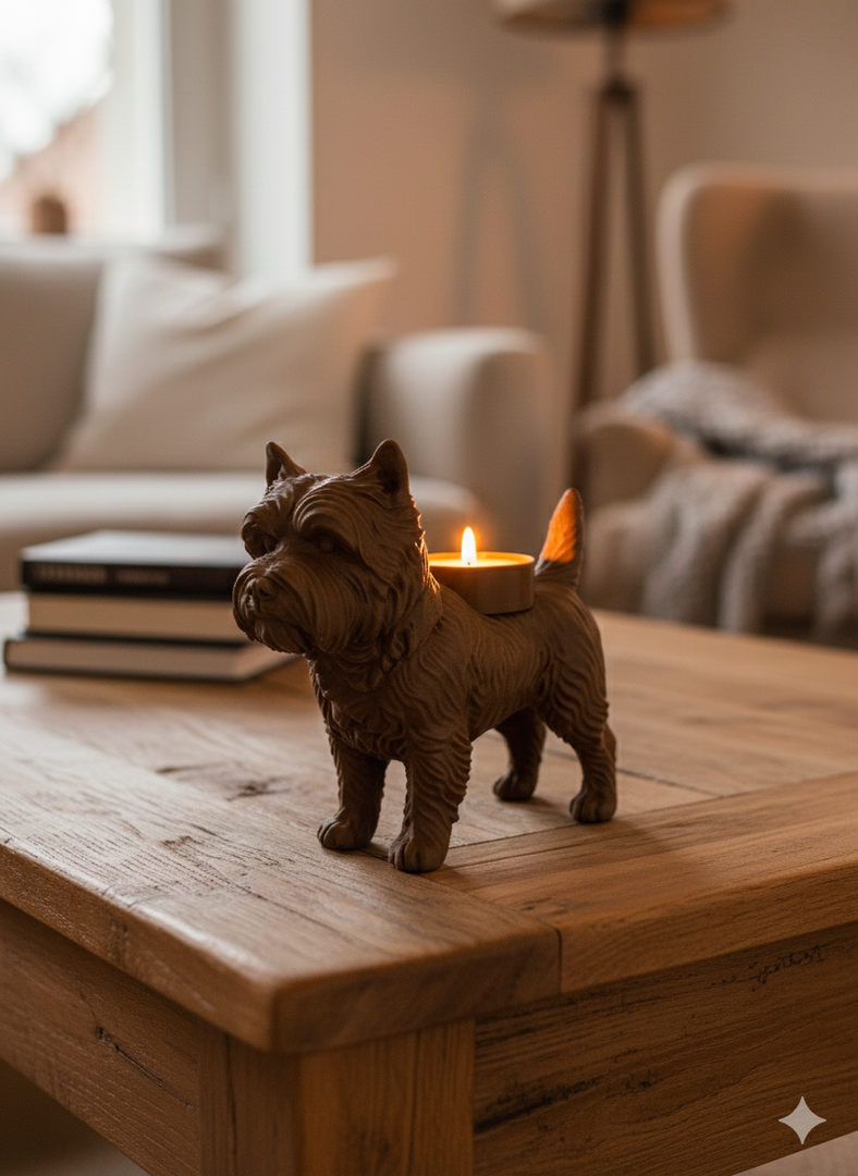 Teelichthalter mit Cairn-Terrier-Motiv – liebevolle Hundefigur mit warmem Licht | 3D-gedruckt