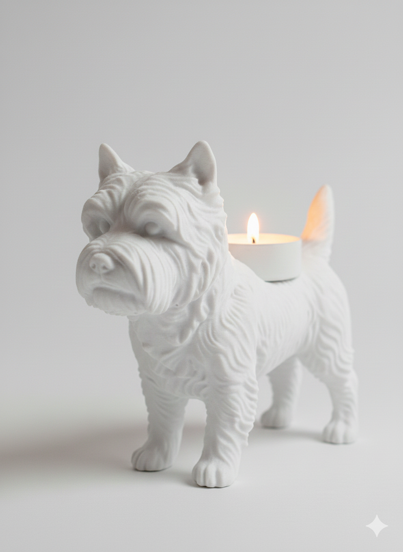 Teelichthalter mit Cairn-Terrier-Motiv – liebevolle Hundefigur mit warmem Licht | 3D-gedruckt