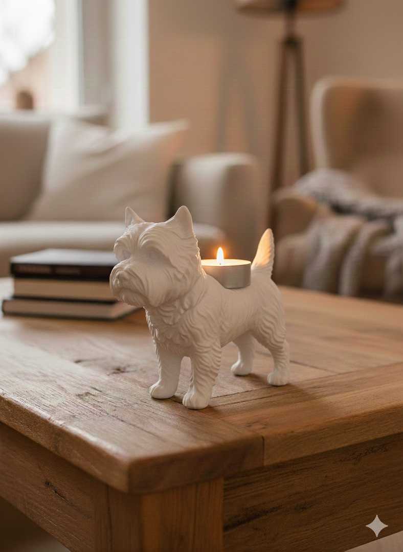 Teelichthalter mit Cairn-Terrier-Motiv – liebevolle Hundefigur mit warmem Licht | 3D-gedruckt