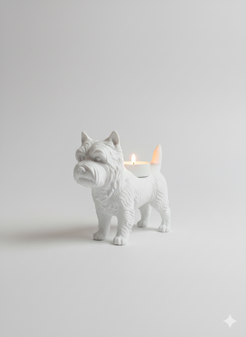 Teelichthalter mit Cairn-Terrier-Motiv – liebevolle Hundefigur mit warmem Licht | 3D-gedruckt