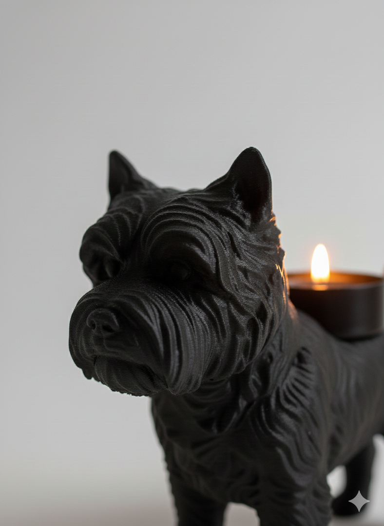 Teelichthalter mit Cairn-Terrier-Motiv – liebevolle Hundefigur mit warmem Licht | 3D-gedruckt