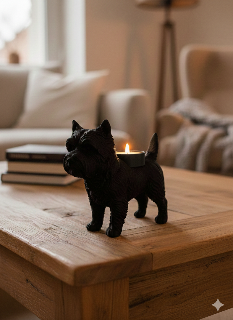 Teelichthalter mit Cairn-Terrier-Motiv – liebevolle Hundefigur mit warmem Licht | 3D-gedruckt