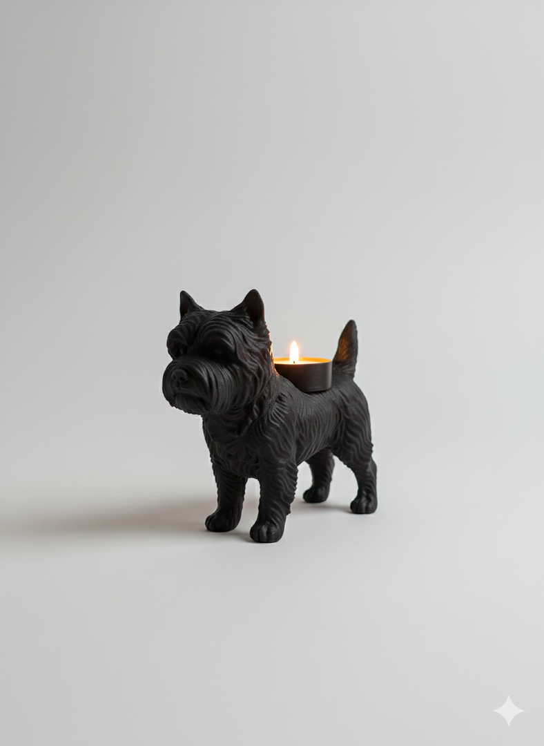 Teelichthalter mit Cairn-Terrier-Motiv – liebevolle Hundefigur mit warmem Licht | 3D-gedruckt