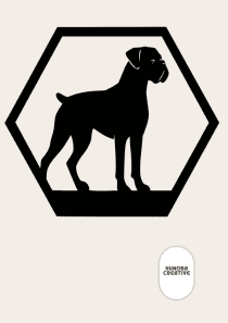 Wanddecoratie Boxer – Honden Silhouet in Hexagon Frame – PLA – Zwart | Antraciet | Grijs | Wit – 175×151 mm