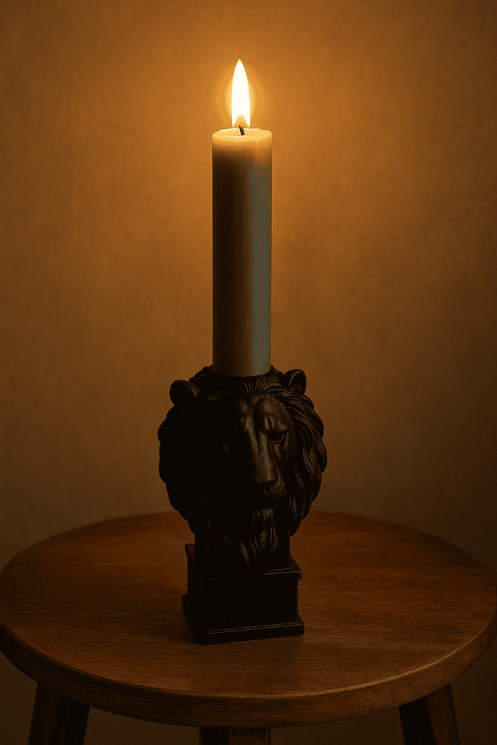 Leeuwlicht – Sfeervolle Kaarsenhouder met Leeuwenkop