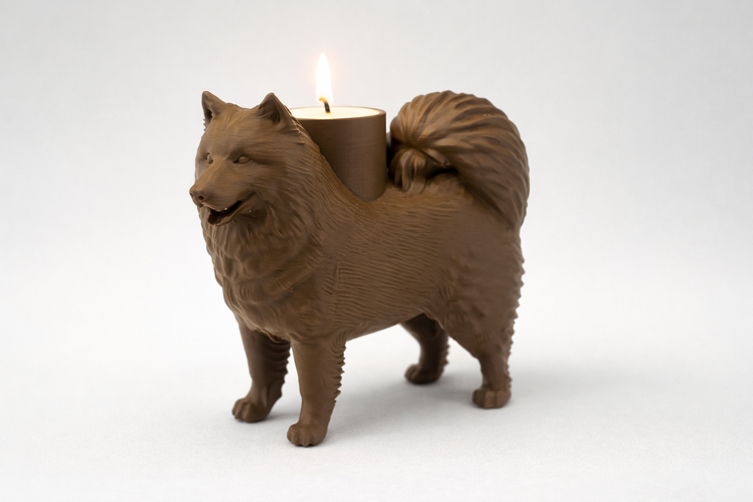Samojeden-Teelichthalter | Stilvolle Hundefigur mit LED-Licht – 3D-gedruckt