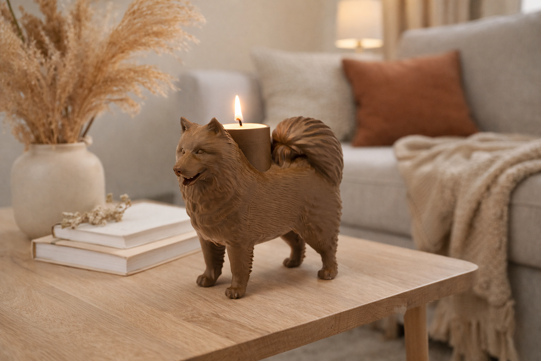 Samojeden-Teelichthalter | Stilvolle Hundefigur mit LED-Licht – 3D-gedruckt