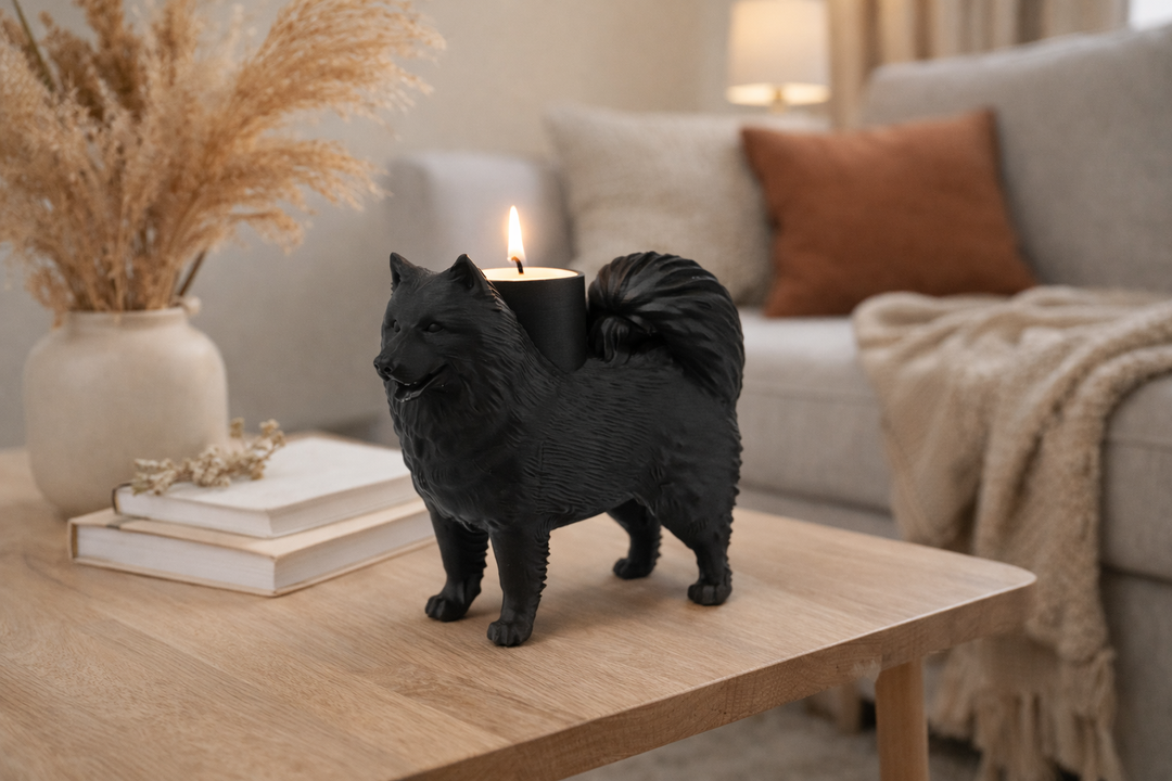 Samojeden-Teelichthalter | Stilvolle Hundefigur mit LED-Licht – 3D-gedruckt