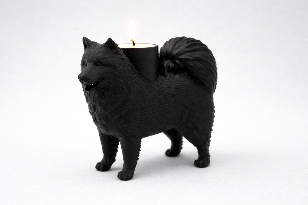 Samojeden-Teelichthalter | Stilvolle Hundefigur mit LED-Licht – 3D-gedruckt