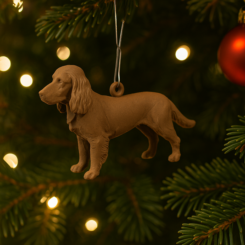 Engelse Cocker Spaniel Kerstboomhanger – 3D-Geprint Ornament – Zwart | Wit | Brons | Bruin