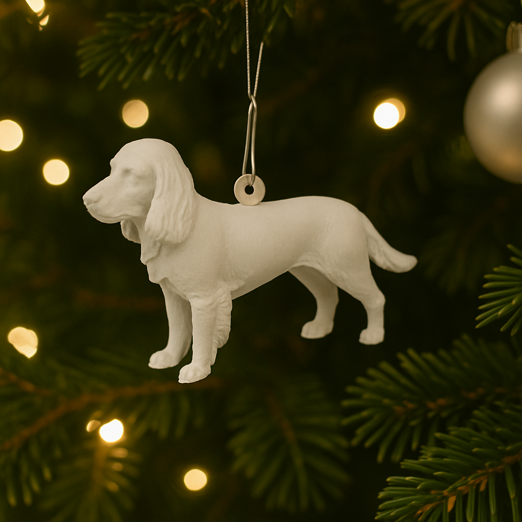 Engelse Cocker Spaniel Kerstboomhanger – 3D-Geprint Ornament – Zwart | Wit | Brons | Bruin