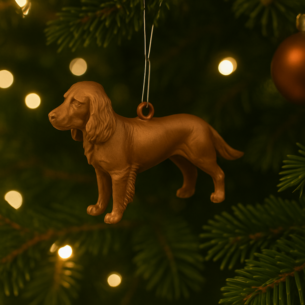 Engelse Cocker Spaniel Kerstboomhanger – 3D-Geprint Ornament – Zwart | Wit | Brons | Bruin