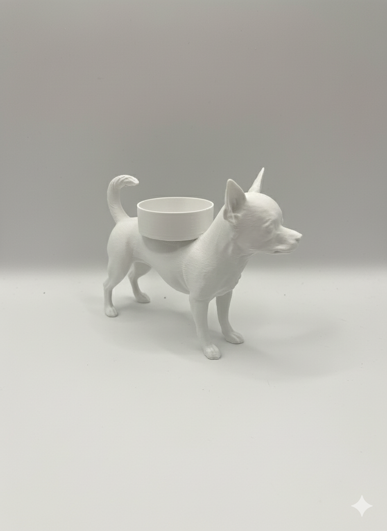 Chihuahua waxinelichthouder – 3D-geprint hondje in Zwart, Bruin of Wit – sfeervolle honden decoratie