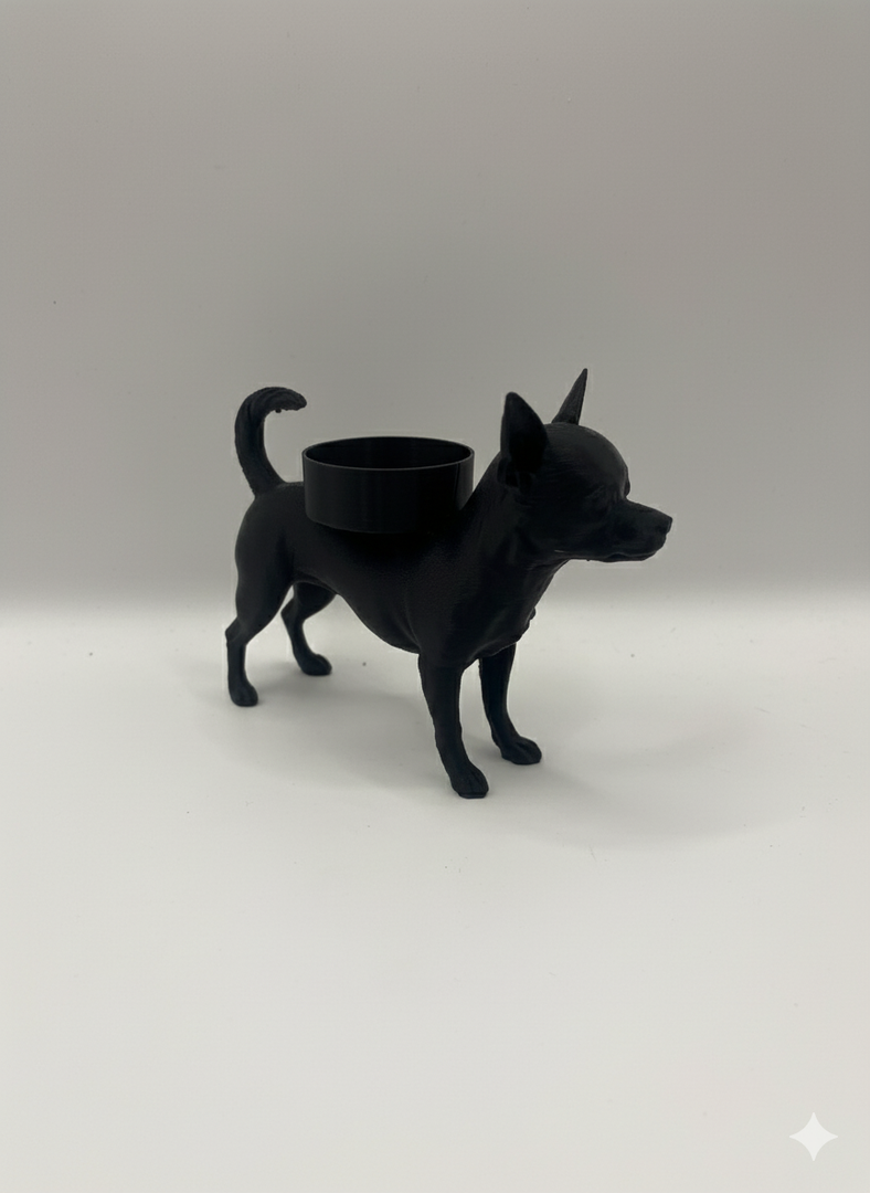 Chihuahua waxinelichthouder – 3D-geprint hondje in Zwart, Bruin of Wit – sfeervolle honden decoratie