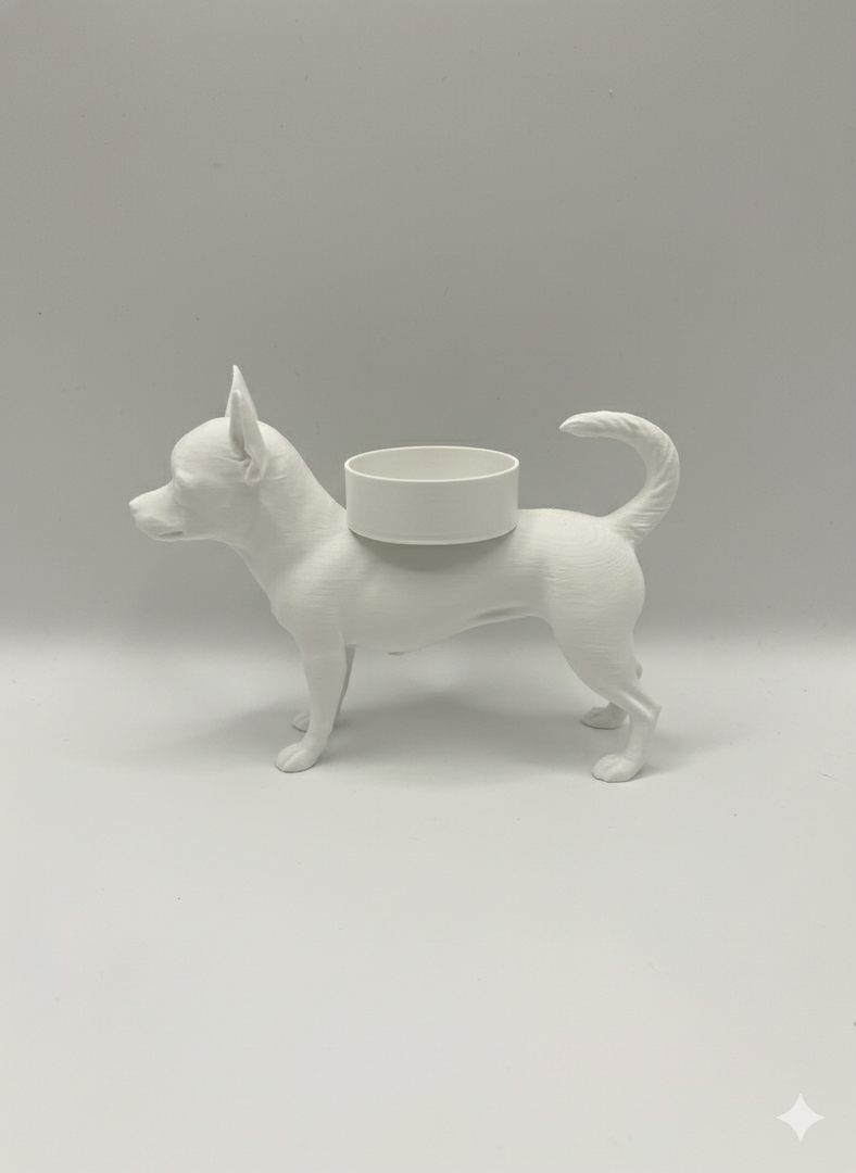 Chihuahua waxinelichthouder – 3D-geprint hondje in Zwart, Bruin of Wit – sfeervolle honden decoratie